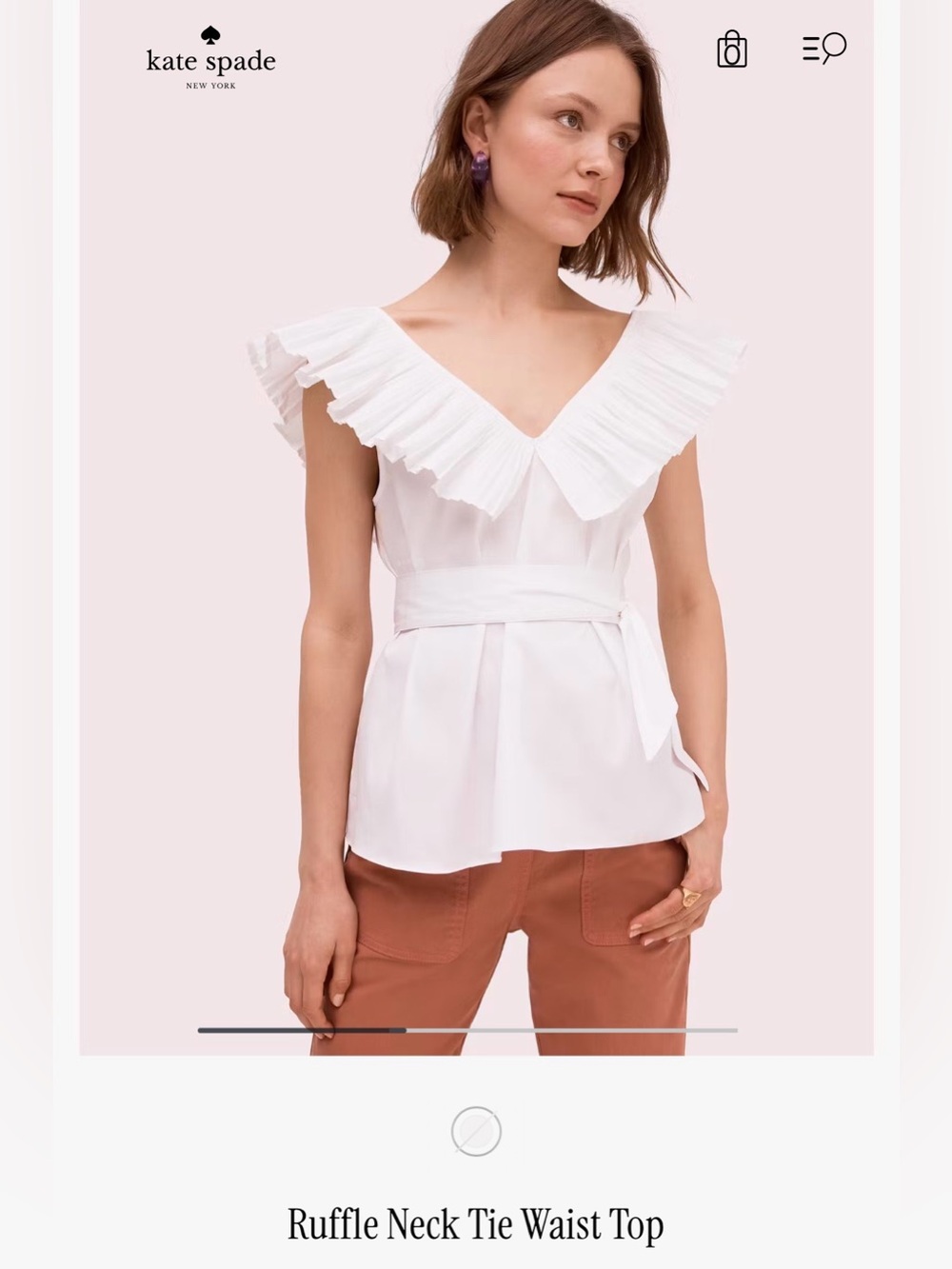 kate spade Ruffle Neck Tie Waist Top in White